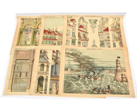 Imagerie Pellerin (Epinal, France) antique toy theatre hand coloured lithograph scene sheets x six: (1) No 1628 Fond de Palai