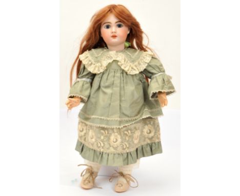 Jumeau Bebe bisque doll, French c.1907, impressed 1907 8, stamped in red to rear of head TETE JUMEAU, paper label on body "Be