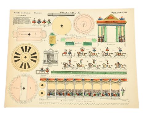 Imagerie Pellerin (Epinal, France) antique toy Grand Cirque No 505 hand coloured lithograph sheet, printed on card, Good.&nbs
