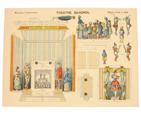 Imagerie Pellerin (Epinal, France) antique toy theatre Guignol No 1022 Moyennes Constructions hand coloured lithograph sheet,