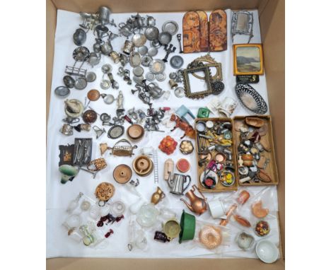 Vintage dolls house accessories including: metal, ceramic, wood, glass; furniture; foods; range of scales; unchecked for comp
