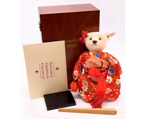 Steiff Hatsubime 2000 teddy bear, white tag 675287, LE 615/2000, exclusively designed for Takara Japan, mohair, certificate, 