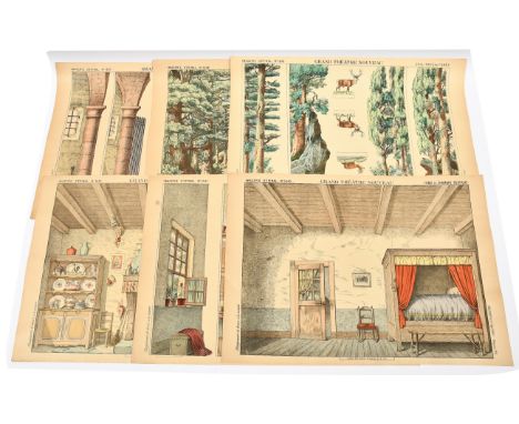 Imagerie Pellerin (Epinal, France) antique toy theatre hand coloured lithograph scene sheets x six: (1) No 1637 Coulisses de 