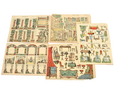 Imagerie Pellerin (Epinal, France) antique Petit Theatre and Accessoires toy theatre hand coloured lithograph sheets: (1) &am