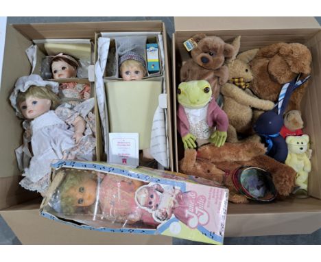 Plush group and bisque dolls including: Ty Beanie Babies, Keel Toys, Hamilton Heritage dolls; plus others; Good; (Qty).