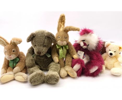 Kaycee, Steiff Mixed Bear Group Including: Roxy panda bear, pink and white plush, swing label, 14"/36cm, Lotte white plush be
