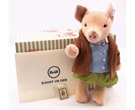 Steiff Pigling Bland, white tag 690914, mohair, swing label, certificate, pin badge, within Excellent box, Excellent, 11"/28c