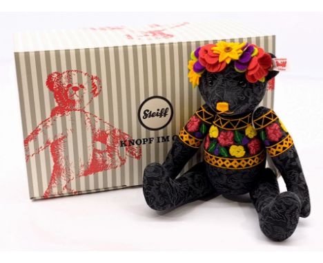 Steiff Frida teddy bear, from The Designer's Choice range, white tag 006555, LE 500, 2019, made from black jacquard fabric, d