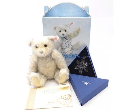 Steiff Flurrie Swarovski 2008 teddy bear, white tag 681295, LE to year 2008, blue tipped white mohair, with Swarovski pendant