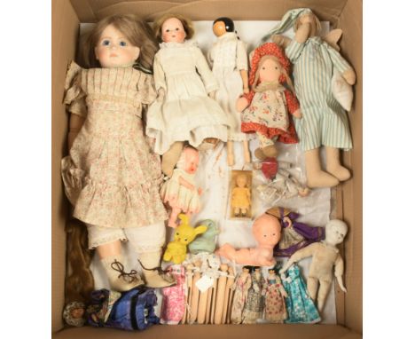 Collection of modern and some vintage / antique dolls, includes: modern bisque Jumeau-type replica doll; Walther &amp; Sohn 2