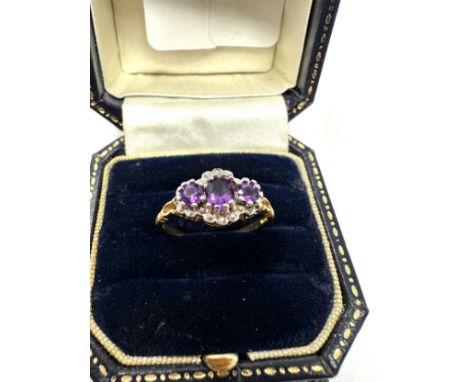 9ct gold amethyst and diamond set ring (1.9g)