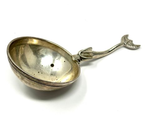 Antique scottish silver dolphin handle ladle spoon 