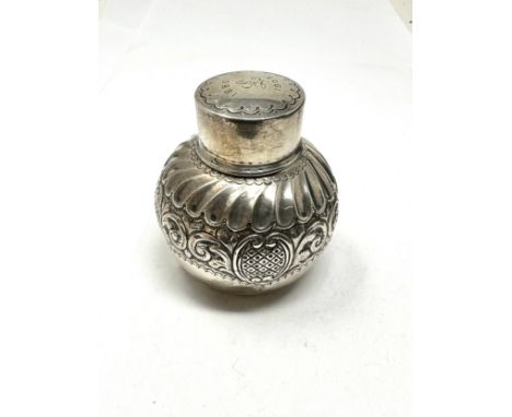 Antique silver tea caddy measures height 7.2cm hallmarks worn