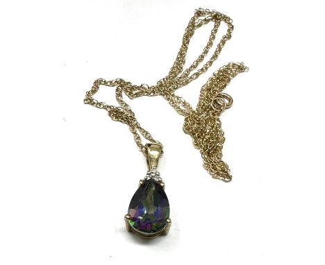 9ct gold mystic topaz and diamond pendant necklace (2g)