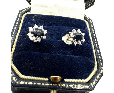 9ct white gold sapphire &amp; diamond cluster earrings (1.9g)