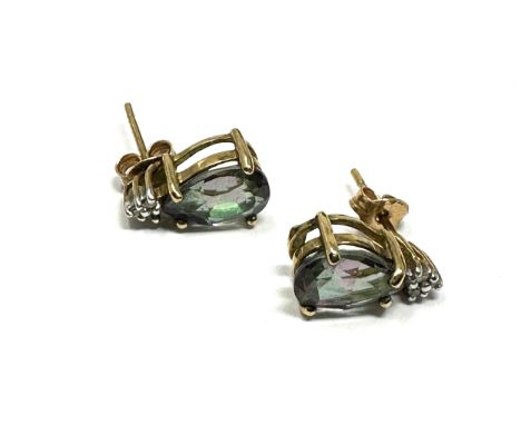 9ct gold mystic topaz &amp; diamond cluster earrings (2g)