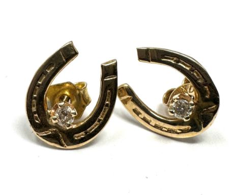 9ct gold diamond set horseshoe stud earrings (1.2g)