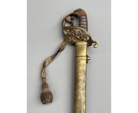 Rare British East India Company sword with pipe backed blade &amp; brass scabbard length 97cm