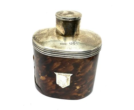Antique silver &amp; tortoiseshell tea caddy for restoration as shown london silver hallmarks measures height 11cm by 9cm wid