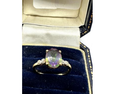 9ct gold mystic topaz &amp; diamond ring (2g)