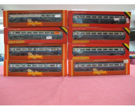 Eight Boxed Hornby 'OO' Gauge BR Inter-City Blue Grey Eight Wheeled Coaches, #R426 MKIII Open 2nd Coach (three), #R428 MK.3 F