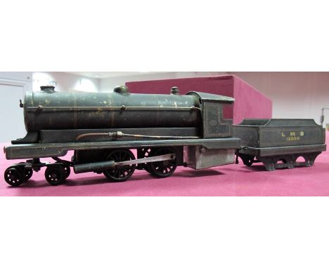 A Pre-War 1930's Bowman Enterprise 'O' Gauge Live Steam 4-4-0 Locomotive, complete with burner, LMS, six wheel tender, LMS R/