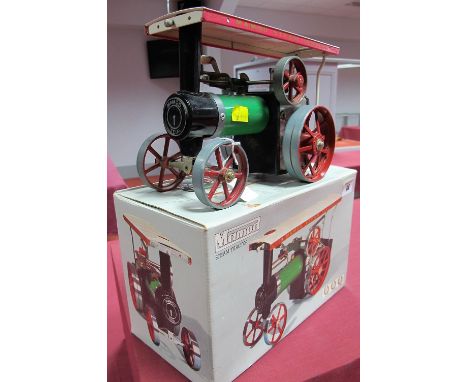 A Boxed Mamod Live Steam TE1A Model Traction Engine, green/black bodywork, cream roof, burner present, missing scuttle and st