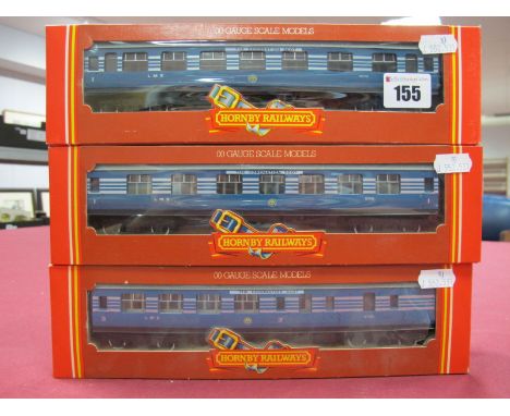 Three Boxed Hornby 'OO' Gauge LMS Coaches 'The Coronation Scot', #R.422 1st Class Coach '1070' (two), #R.423 Brake 3rd Coach.