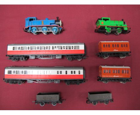 A Hornby "OO" Gauge 'Thomas and Friends', Thomas the Tank Engine R/No.1 Annie and Clarabel Coaches, two Troublesome Trucks, P