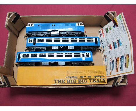 A Lima 'O' Gauge Big Big Hymek Train Plastic Model Locomotive 'Blue Flier', blue and white livery, three Rovex 'O' gauge plas
