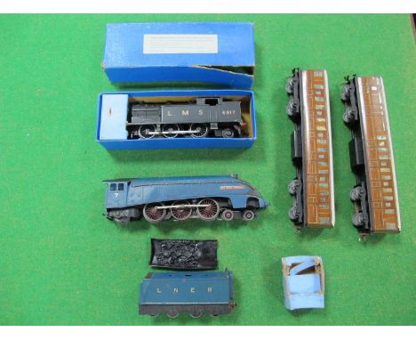 A Post War Hornby Dublo Three Rail 4-6-2 A4-'Sir Nigel Gresley' and Tender, plus two LNER coaches, all playworn, plus a three