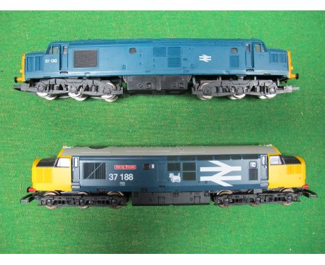 Two "OO" Gauge Class 37 Diesel Electric Locomotives, Lima #204948 R/No. 37188 'Jimmy Shand', BR blue, large logo. Hornby #R75