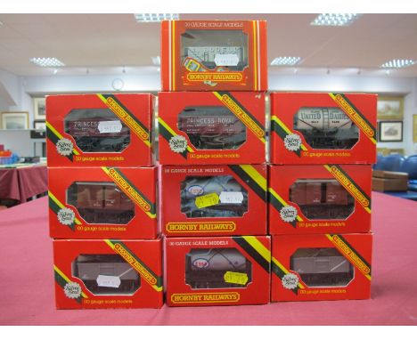 Ten Hornby "OO" Gauge Rolling Stock Wagons and Vans, #R007 United Dairies Milk Tank Wagon, #R209 Princess Royal Open Wagon (t