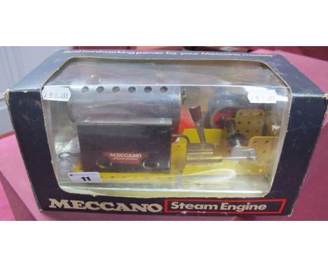 A Window Boxed Meccano Circa 1970's Steam Engine, with reverse 'Power Drive Series', fitted to drive gears, chains and pulley