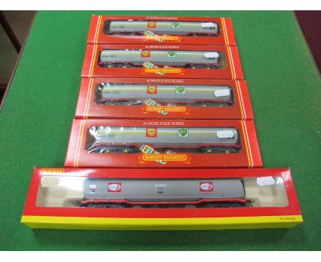 Five Boxed Hornby 'OO' Gauge Rolling Stock 100 Ton Tank Wagons, #R.669 'Shell-BP' (four), #R6166 'Murco'. 