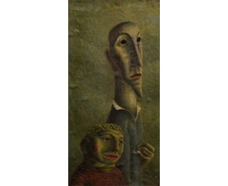 Roderic Barrett,&nbsp;British 1920-2000 -&nbsp;Don Q and Sancho P, c.1948;&nbsp;oil on board, signed and titled to label atta