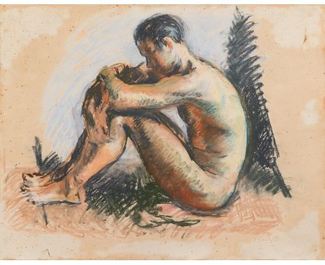 Duncan Grant,  British 1885-1978 -   Nude Seated Figure, 1933;   pastel, crayon and pencil on paper, signed and dated lower r