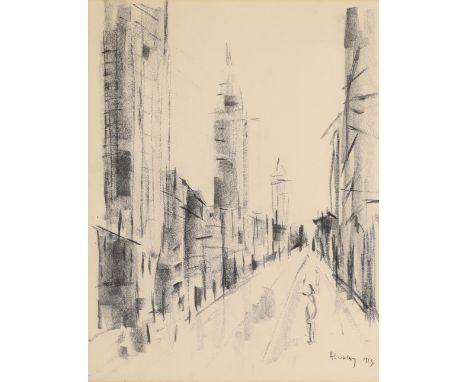 Albert Alcalay,  American 1917-2008 -   Cityscape, 1953;   pencil on paper, signed and dated lower right in ink 'Alcalay 53',