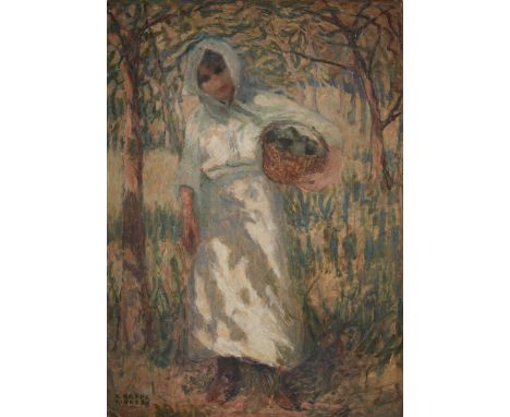 Erna Hoppe-Kinross, German/British 1875-1964 - Collette au Verger (Apple Harvest), c.1911;&nbsp;oil on board, signed lower le
