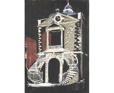 John Piper CH,  British 1903-1992 -   Customs House, Poole, 1951;   gouache and collage on paper, 55 x 37.8 cm (ARR)   Proven