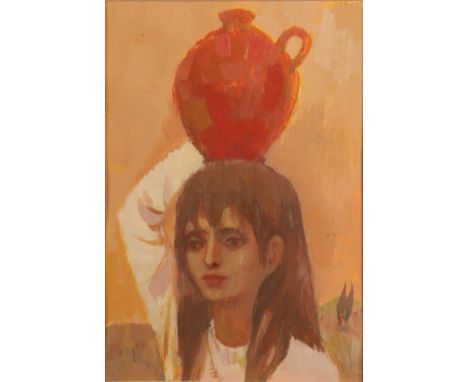 Ursula Vivian McCannell,&nbsp;British 1923-2015 -&nbsp; Girl with a Pitcher, 1964;&nbsp;oil on paper, 19.6 x 13 cm (ARR)&nbsp