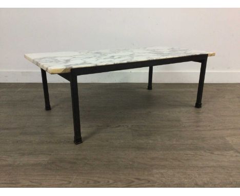 MID CENTURY, MARBLE TOP COFFEE TABLE,28cm high, 84cm wide