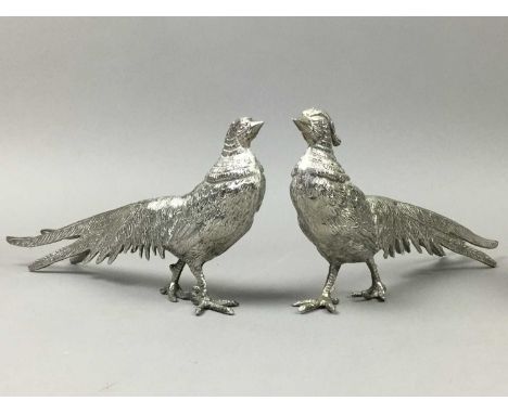 PAIR OF SILVER PLATED PHEASANTS,13cm high, along with an onyx polar bear and other ceramic animals