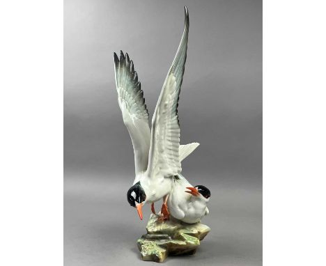 GERMAN PORCELAIN FIGURE OF TWO BIRDS,36.5cm high, along with several other ceramic figures