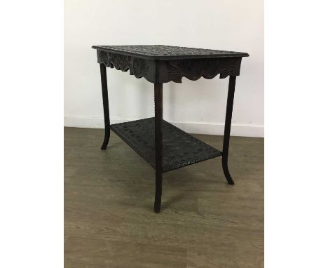 VICTORIAN STAINED AND CARVED TWO TIER OCCASIONAL TABLE,66cm high, 77cm wide, 47cm deep