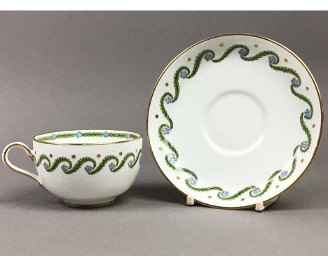 GEORGE JONES CRESCENT CHINA TEA SERVICE,painted with scrolling green leaves and flower heads in turquoise enamel, pattern num