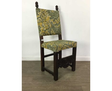 OAK CHAIR,with carved front panel, 112cm high, along with a corner bobbin chair with rush seat (2)