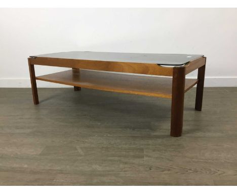 COFFEE TABLE,36cm high, 110cm wide, 46cm deep, along with a framed mountain scene print (2)