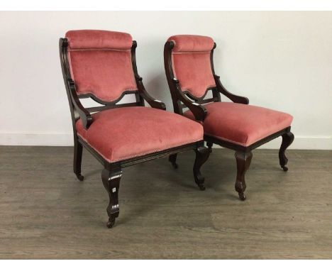 PAIR OF NURSING CHAIRS,along with a mahogany drop leaf table (3)