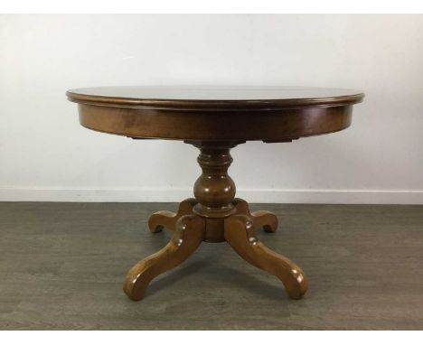 CHERRYWOOD EXTENDING CIRCULAR DINING TABLE,76cm high, 115cm diameter, along with eight dining chairs (9)